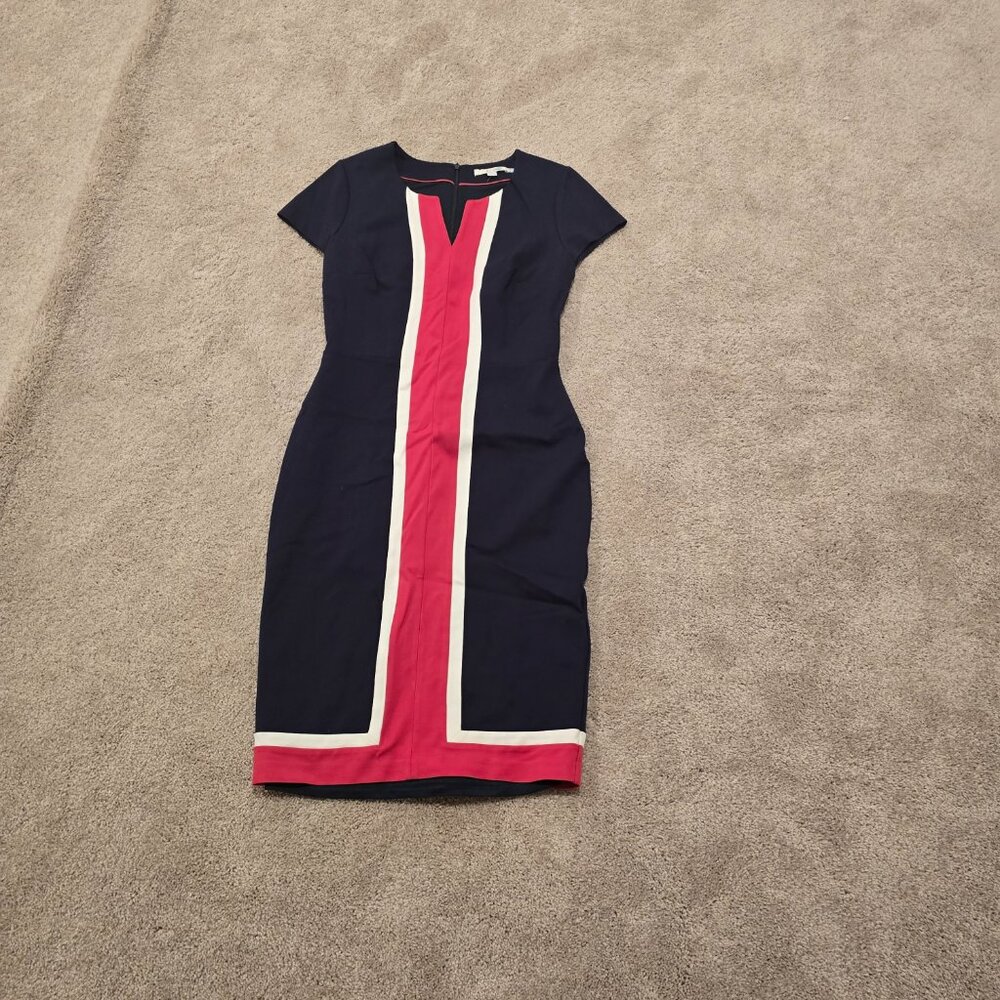 Boden Flora Ponte Navy Blue Color Block Camellia Shift Dress | Sz 6 - Picture 3 of 8